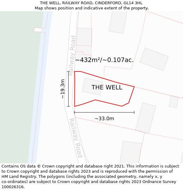 THE WELL, RAILWAY ROAD, CINDERFORD, GL14 3HL: Plot and title map
