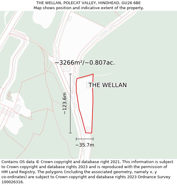 THE WELLAN, POLECAT VALLEY, HINDHEAD, GU26 6BE: Plot and title map