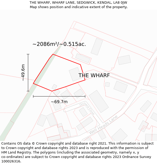 THE WHARF, WHARF LANE, SEDGWICK, KENDAL, LA8 0JW: Plot and title map