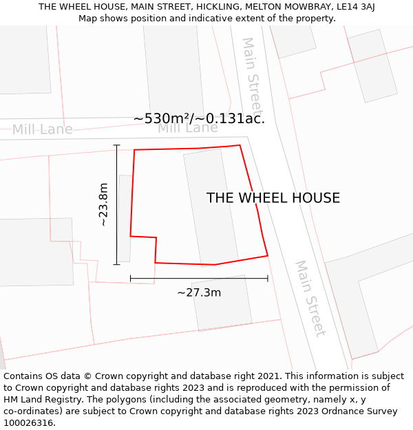 THE WHEEL HOUSE, MAIN STREET, HICKLING, MELTON MOWBRAY, LE14 3AJ: Plot and title map