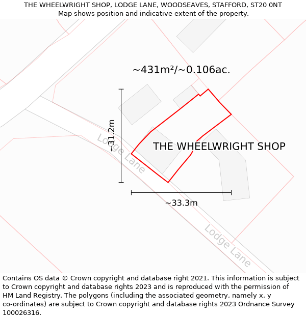 THE WHEELWRIGHT SHOP, LODGE LANE, WOODSEAVES, STAFFORD, ST20 0NT: Plot and title map