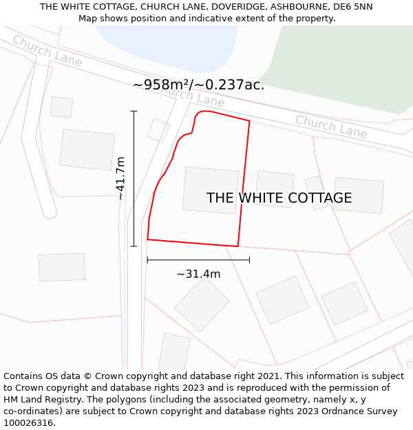 THE WHITE COTTAGE, CHURCH LANE, DOVERIDGE, ASHBOURNE, DE6 5NN: Plot and title map