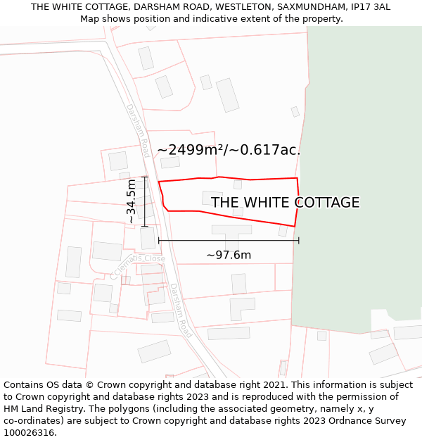 THE WHITE COTTAGE, DARSHAM ROAD, WESTLETON, SAXMUNDHAM, IP17 3AL: Plot and title map