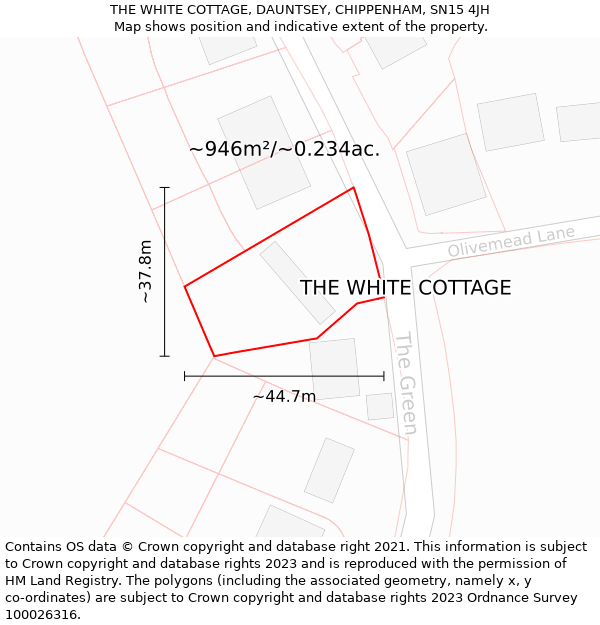 THE WHITE COTTAGE, DAUNTSEY, CHIPPENHAM, SN15 4JH: Plot and title map