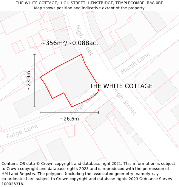 THE WHITE COTTAGE, HIGH STREET, HENSTRIDGE, TEMPLECOMBE, BA8 0RF: Plot and title map