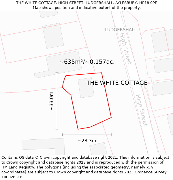 THE WHITE COTTAGE, HIGH STREET, LUDGERSHALL, AYLESBURY, HP18 9PF: Plot and title map