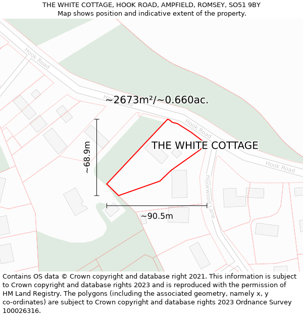 THE WHITE COTTAGE, HOOK ROAD, AMPFIELD, ROMSEY, SO51 9BY: Plot and title map