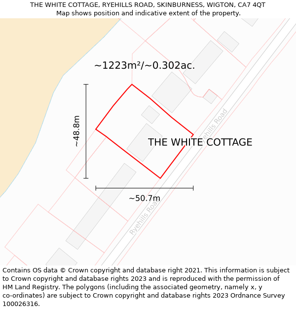 THE WHITE COTTAGE, RYEHILLS ROAD, SKINBURNESS, WIGTON, CA7 4QT: Plot and title map