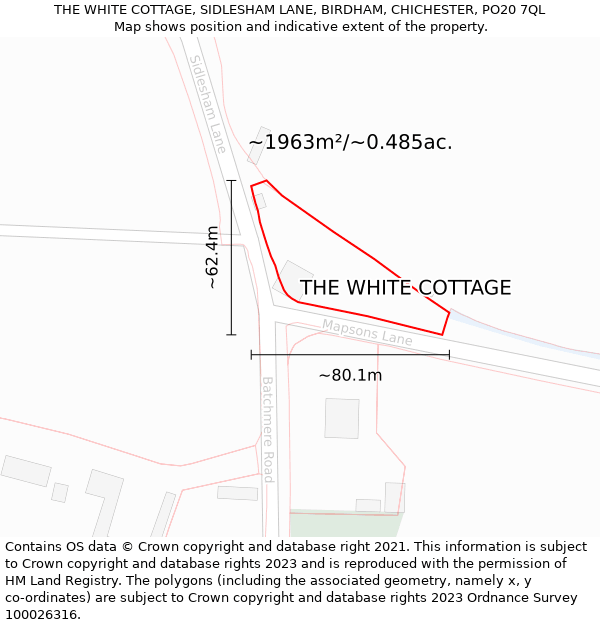 THE WHITE COTTAGE, SIDLESHAM LANE, BIRDHAM, CHICHESTER, PO20 7QL: Plot and title map