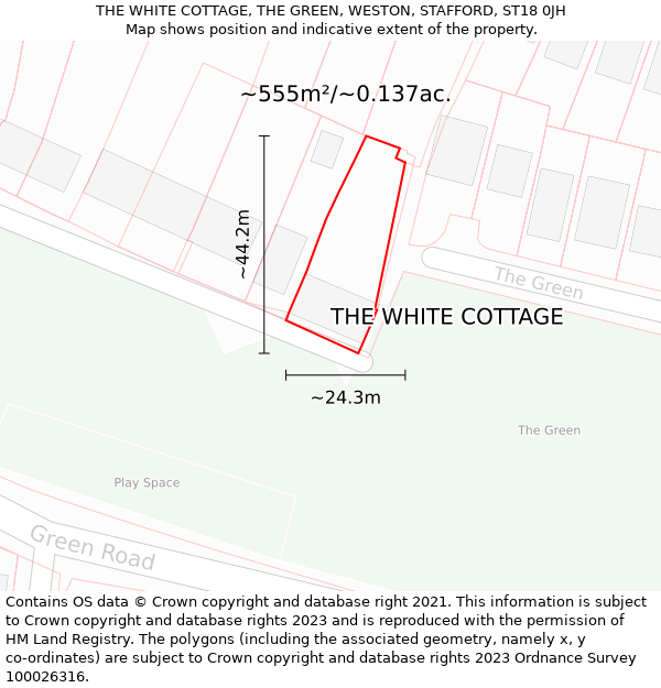 THE WHITE COTTAGE, THE GREEN, WESTON, STAFFORD, ST18 0JH: Plot and title map