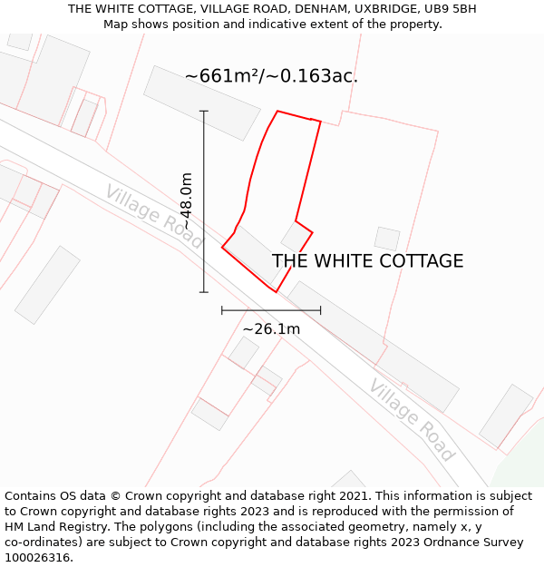 THE WHITE COTTAGE, VILLAGE ROAD, DENHAM, UXBRIDGE, UB9 5BH: Plot and title map