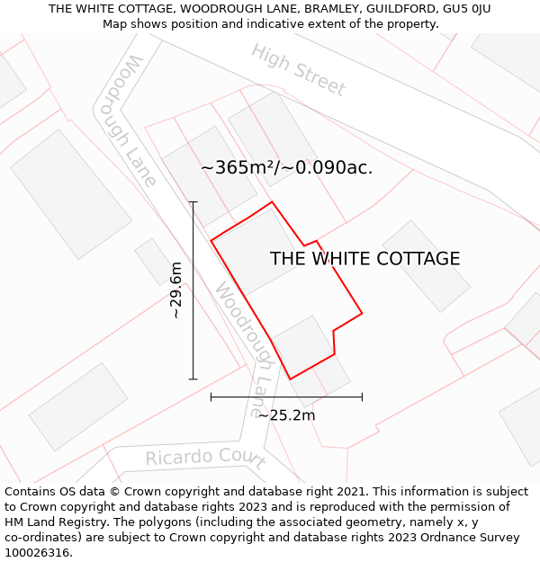 THE WHITE COTTAGE, WOODROUGH LANE, BRAMLEY, GUILDFORD, GU5 0JU: Plot and title map