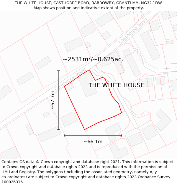 THE WHITE HOUSE, CASTHORPE ROAD, BARROWBY, GRANTHAM, NG32 1DW: Plot and title map