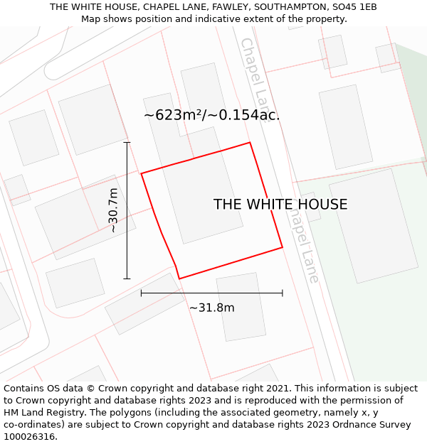 THE WHITE HOUSE, CHAPEL LANE, FAWLEY, SOUTHAMPTON, SO45 1EB: Plot and title map