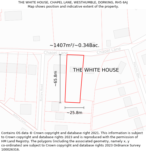 THE WHITE HOUSE, CHAPEL LANE, WESTHUMBLE, DORKING, RH5 6AJ: Plot and title map