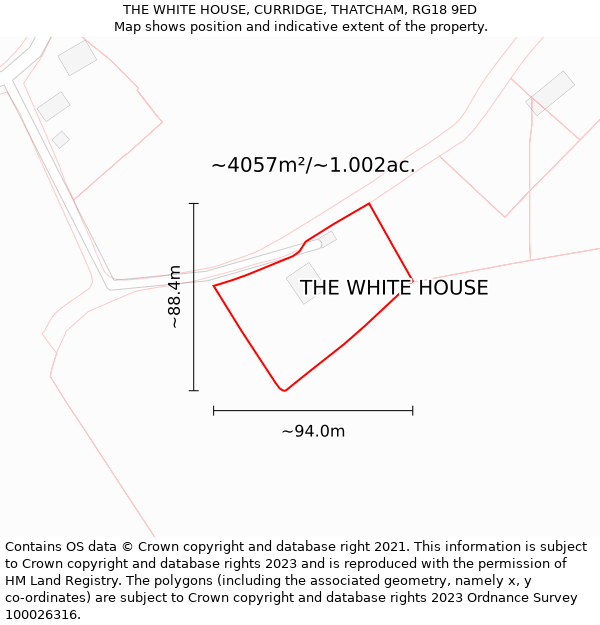 THE WHITE HOUSE, CURRIDGE, THATCHAM, RG18 9ED: Plot and title map