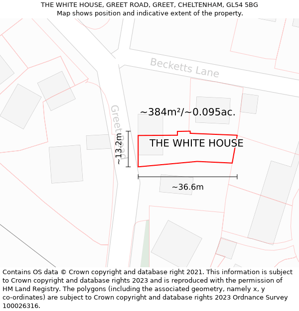 THE WHITE HOUSE, GREET ROAD, GREET, CHELTENHAM, GL54 5BG: Plot and title map