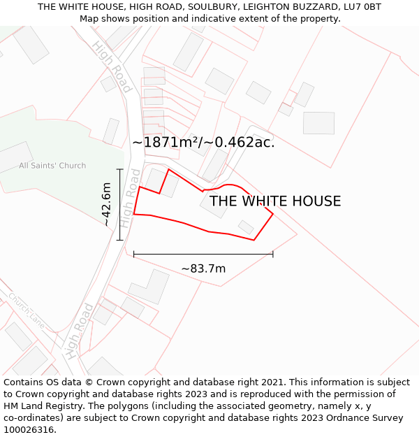 THE WHITE HOUSE, HIGH ROAD, SOULBURY, LEIGHTON BUZZARD, LU7 0BT: Plot and title map