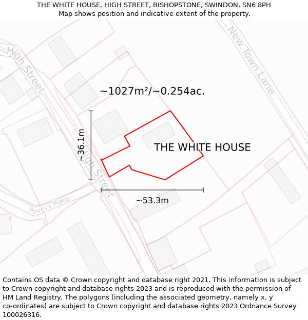 THE WHITE HOUSE, HIGH STREET, BISHOPSTONE, SWINDON, SN6 8PH: Plot and title map