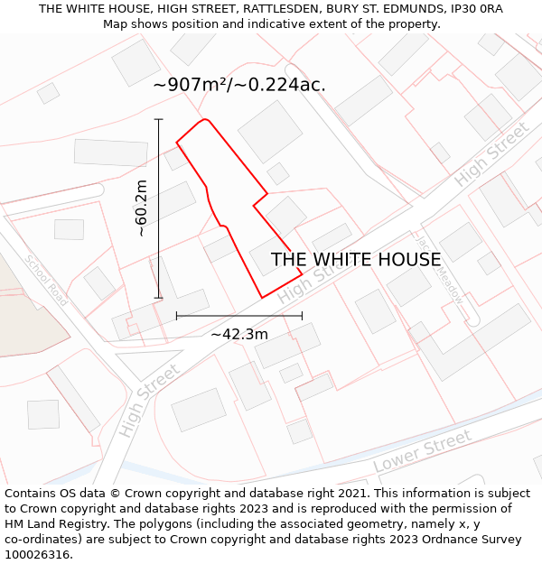 THE WHITE HOUSE, HIGH STREET, RATTLESDEN, BURY ST. EDMUNDS, IP30 0RA: Plot and title map