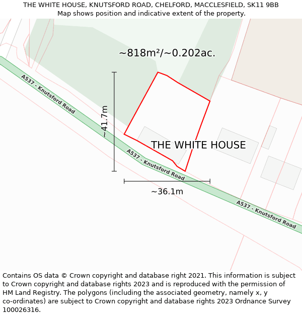 THE WHITE HOUSE, KNUTSFORD ROAD, CHELFORD, MACCLESFIELD, SK11 9BB: Plot and title map