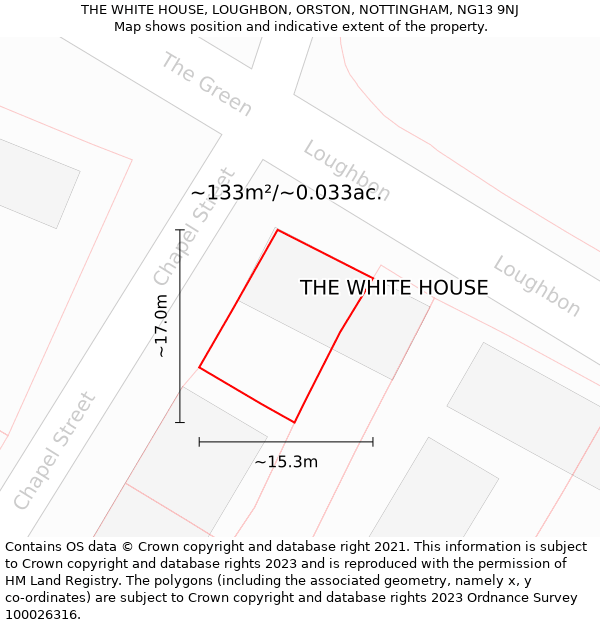 THE WHITE HOUSE, LOUGHBON, ORSTON, NOTTINGHAM, NG13 9NJ: Plot and title map