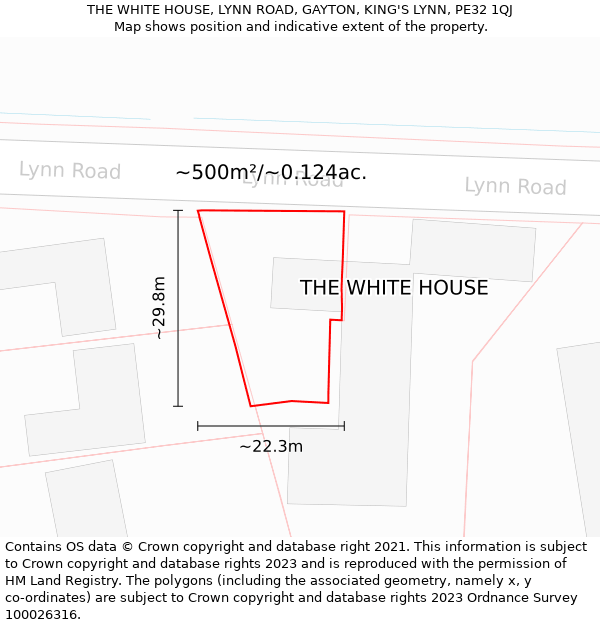 THE WHITE HOUSE, LYNN ROAD, GAYTON, KING'S LYNN, PE32 1QJ: Plot and title map