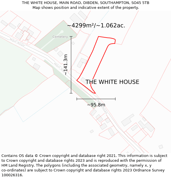 THE WHITE HOUSE, MAIN ROAD, DIBDEN, SOUTHAMPTON, SO45 5TB: Plot and title map
