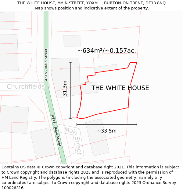 THE WHITE HOUSE, MAIN STREET, YOXALL, BURTON-ON-TRENT, DE13 8NQ: Plot and title map