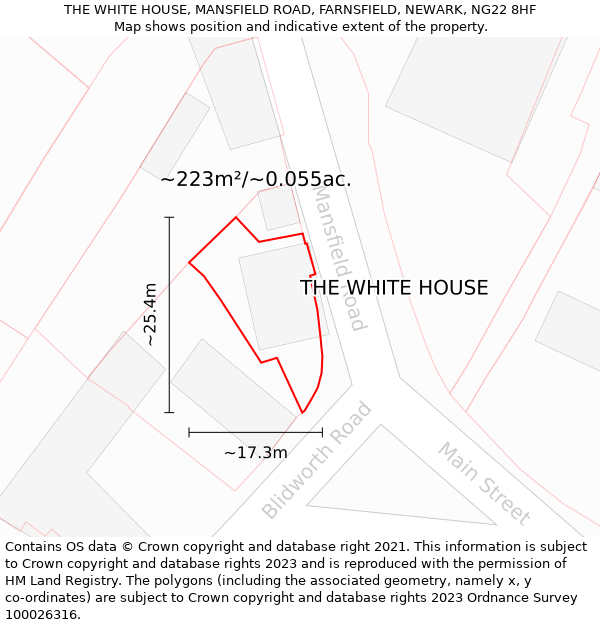 THE WHITE HOUSE, MANSFIELD ROAD, FARNSFIELD, NEWARK, NG22 8HF: Plot and title map