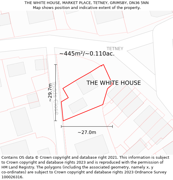 THE WHITE HOUSE, MARKET PLACE, TETNEY, GRIMSBY, DN36 5NN: Plot and title map
