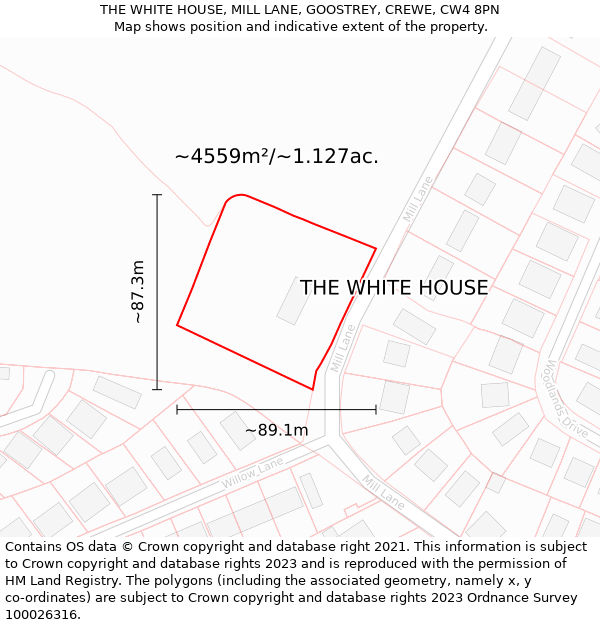 THE WHITE HOUSE, MILL LANE, GOOSTREY, CREWE, CW4 8PN: Plot and title map