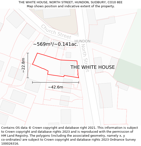 THE WHITE HOUSE, NORTH STREET, HUNDON, SUDBURY, CO10 8EE: Plot and title map