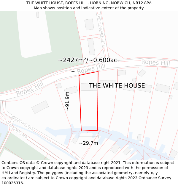 THE WHITE HOUSE, ROPES HILL, HORNING, NORWICH, NR12 8PA: Plot and title map