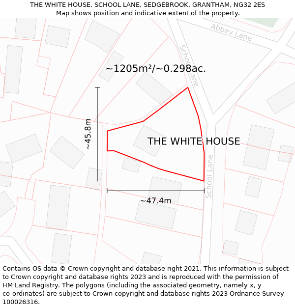 THE WHITE HOUSE, SCHOOL LANE, SEDGEBROOK, GRANTHAM, NG32 2ES: Plot and title map