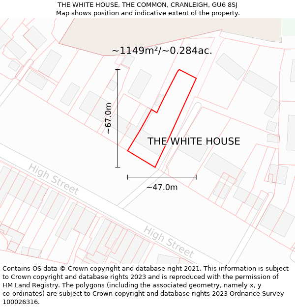 THE WHITE HOUSE, THE COMMON, CRANLEIGH, GU6 8SJ: Plot and title map