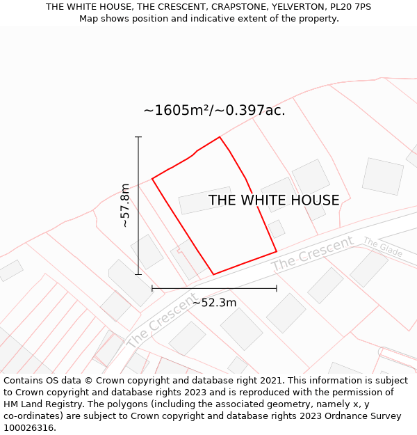 THE WHITE HOUSE, THE CRESCENT, CRAPSTONE, YELVERTON, PL20 7PS: Plot and title map