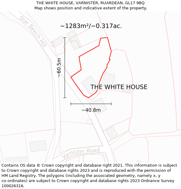THE WHITE HOUSE, VARNISTER, RUARDEAN, GL17 9BQ: Plot and title map