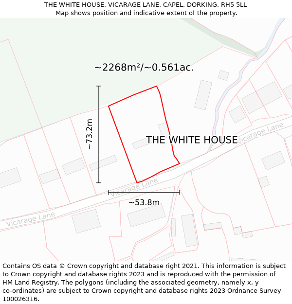 THE WHITE HOUSE, VICARAGE LANE, CAPEL, DORKING, RH5 5LL: Plot and title map