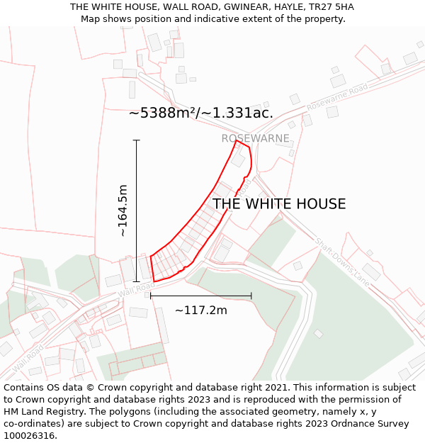 THE WHITE HOUSE, WALL ROAD, GWINEAR, HAYLE, TR27 5HA: Plot and title map