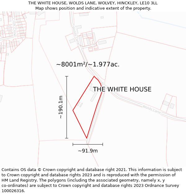 THE WHITE HOUSE, WOLDS LANE, WOLVEY, HINCKLEY, LE10 3LL: Plot and title map