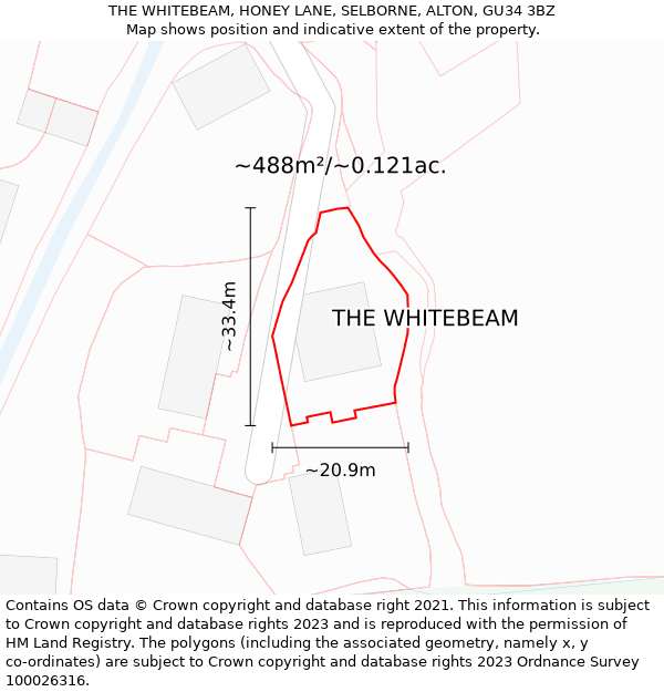 THE WHITEBEAM, HONEY LANE, SELBORNE, ALTON, GU34 3BZ: Plot and title map