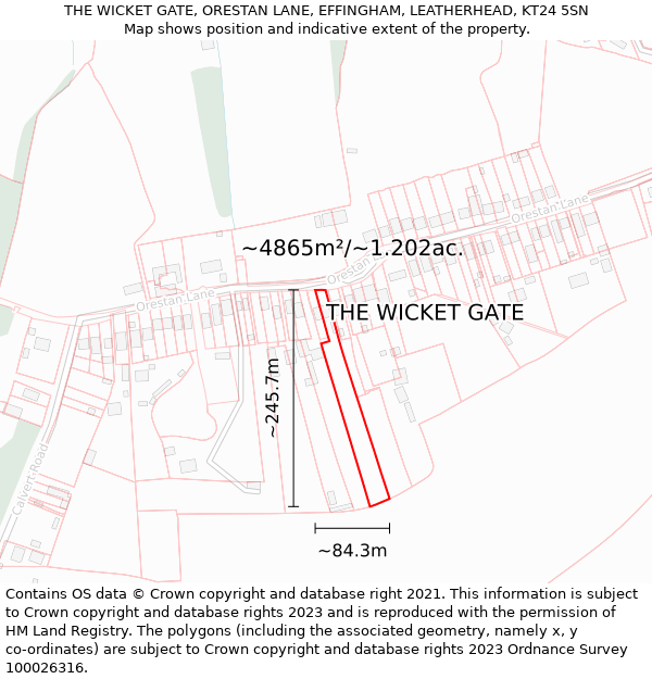 THE WICKET GATE, ORESTAN LANE, EFFINGHAM, LEATHERHEAD, KT24 5SN: Plot and title map
