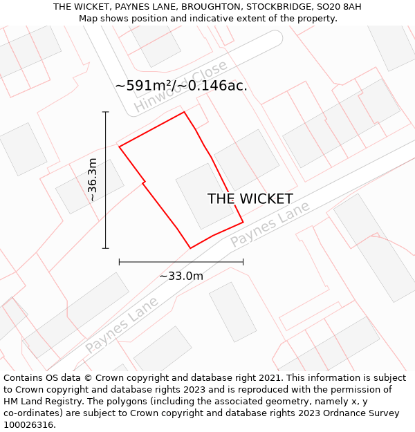 THE WICKET, PAYNES LANE, BROUGHTON, STOCKBRIDGE, SO20 8AH: Plot and title map