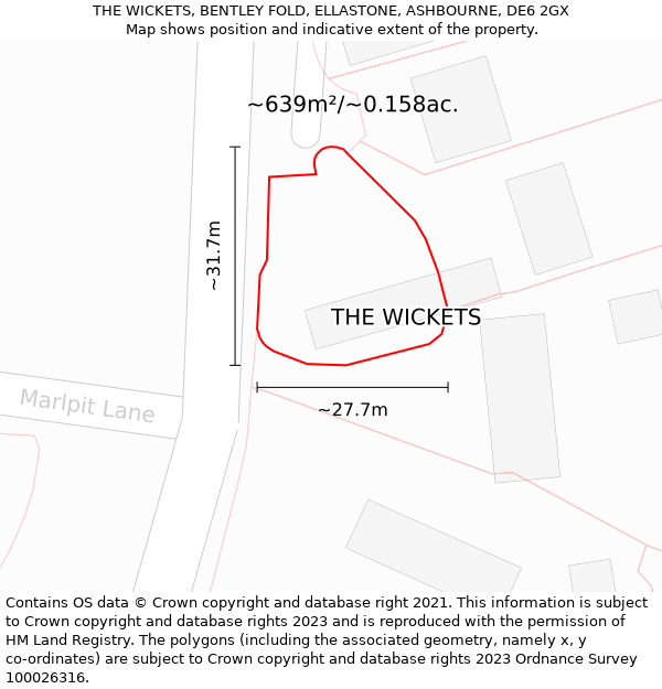 THE WICKETS, BENTLEY FOLD, ELLASTONE, ASHBOURNE, DE6 2GX: Plot and title map