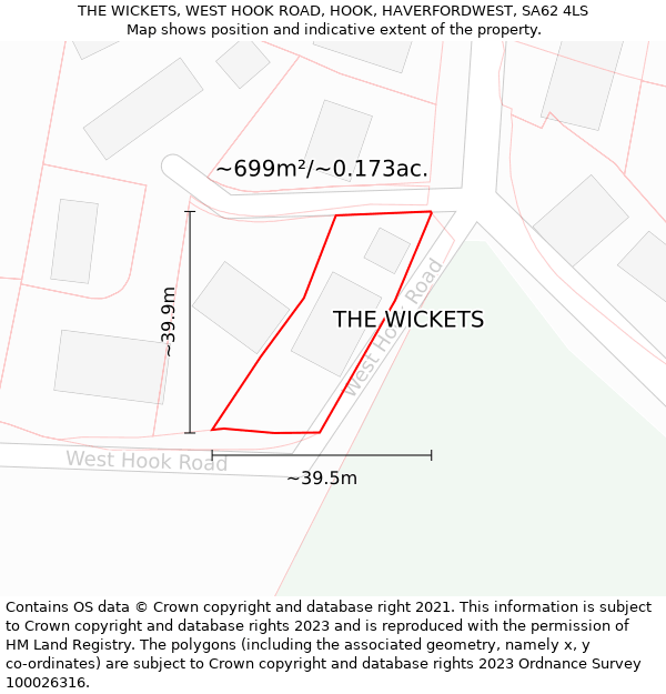 THE WICKETS, WEST HOOK ROAD, HOOK, HAVERFORDWEST, SA62 4LS: Plot and title map