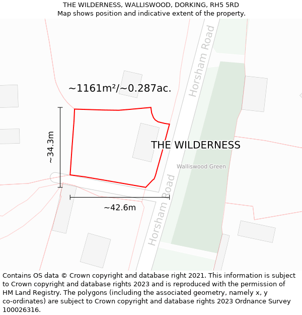 THE WILDERNESS, WALLISWOOD, DORKING, RH5 5RD: Plot and title map