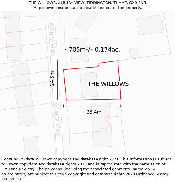 THE WILLOWS, ALBURY VIEW, TIDDINGTON, THAME, OX9 2NB: Plot and title map