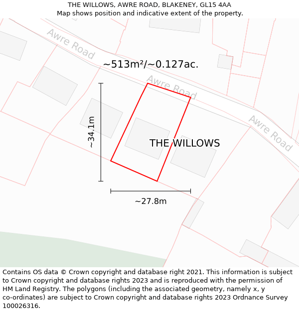 THE WILLOWS, AWRE ROAD, BLAKENEY, GL15 4AA: Plot and title map