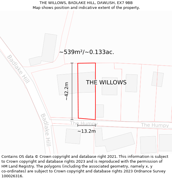 THE WILLOWS, BADLAKE HILL, DAWLISH, EX7 9BB: Plot and title map